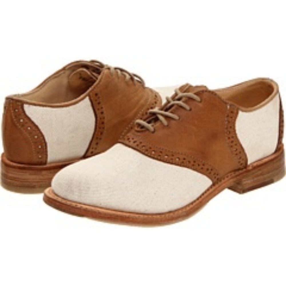 Vintage Show Company Amelia Saddle Oxford Shoes In White Canvas Tobacco